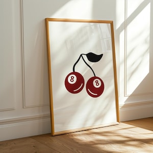 8 Ball Cherry Print - Trendy Wall art,  Modern Minimalist Wall Art Print, Retro Wall Art, Modern Apartment Decor, Digital Print