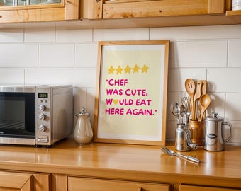 Funny Kitchen Poster, Cute Kitchen Wall Art, Retro Kitchen Decor, Maximalist Print, Pink Wall Decor, Kitchen Art Print, Digital Download