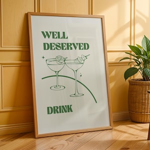 Retro Bar Cart Art Print: Vintage Cocktail Poster, Modern Kitchen Decor (Digital Print