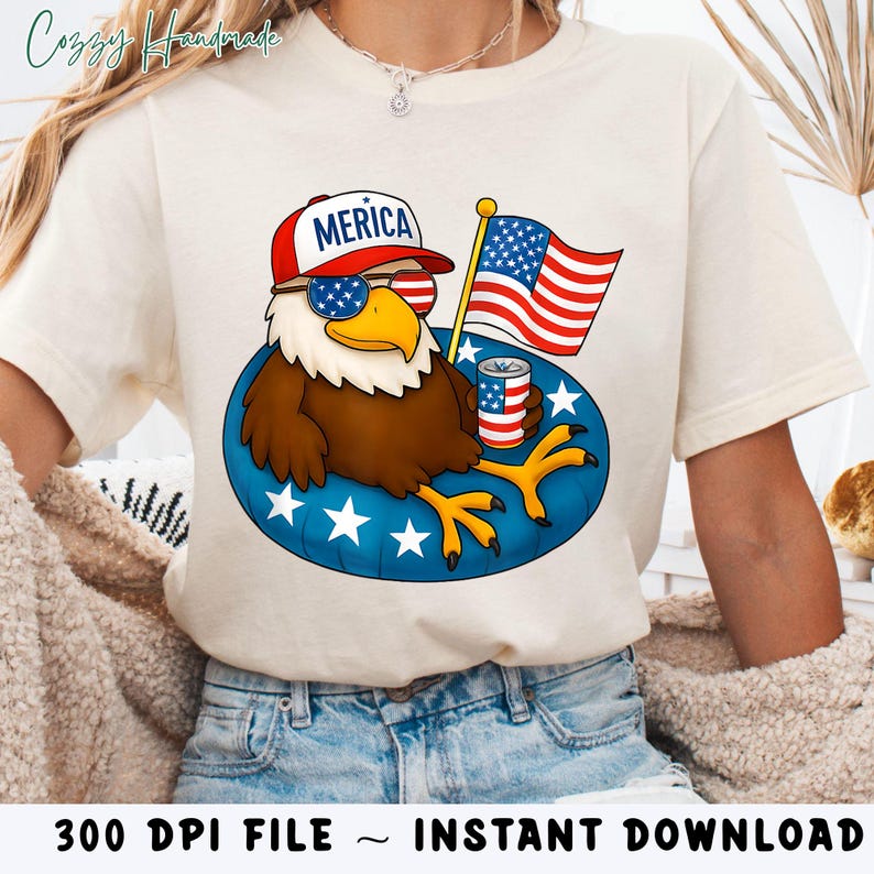 Bride Pool Inflatable 4th of July Cool Eagle Float in a Pool Enjoying a Beverage Digital Png ...
