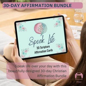 Sprich das Leben Glaube Bündel | 30 Tage christliche Affirmationskarten + Journal | Schriftbezogene tägliche Erklärungen |  | Druckbar
