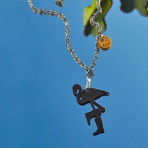 Mr Croquet the Phoenix Flamingo _ symbol of Rebirth / recycled aluminum maxi pendant necklace / Made in Italy