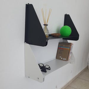 Modular Metal Wall Shelf – Stackable  Wall Bookshelf – Minimalist Floating Shelf – Industrial Storage Rack – Black White Copper