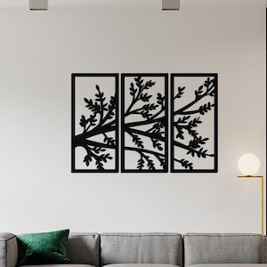 Branch Metal Wall Art – 3 Piece Tree Branch Wall Decor – Black Nature Panel – Nature Metal Wall Art