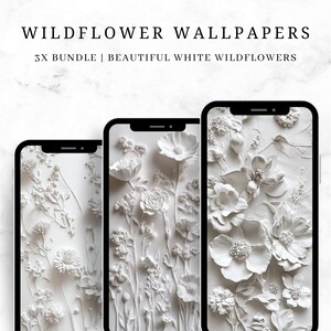 White Wildflower Phone Wallpaper, Flower Aesthetic,Digital Art phone Background, Home Screen, Mobile Wallpaper, Digital Art Download - DUK06