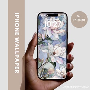 Fondo de iPhone con mosaico de vitrales de magnolia, estampado floral, estética digital, pantalla de inicio, pantalla de bloqueo, fondo de pantalla móvil - DUK07
