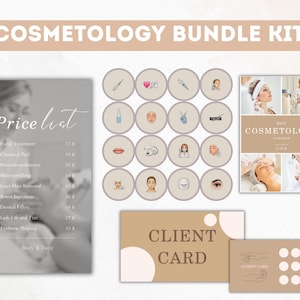 Cosmetologie Beauty Business Kit | Beige minimalistische bundel met prijslijst, klantenkaart, IG-highlights en visitekaartje | Canvassjabloon