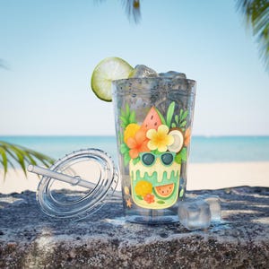 Sunsplash Tumbler with Straw - Tropical Vibes Travel Cup, Great for Summer Sips, Beach Days, Eco-Friendly Drinkware, Gifts for Her