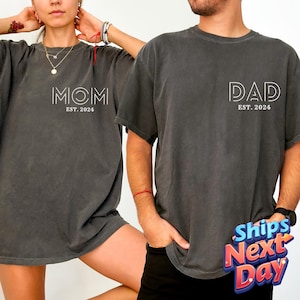 Comfort Colors® Custom Mom Dad Shirt, Personalized Mama & Dad Shirt, Pregnancy Announcement Tee, Matching Parents Outfit Gifts, Mother's Day