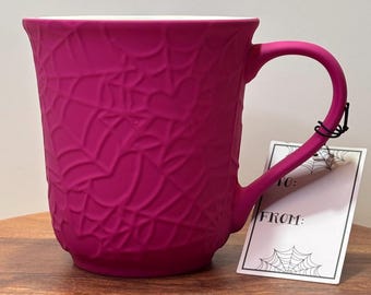 Cobwebs & Cauldrons Pink Spiderweb Heart Halloween Ceramic Coffee Tea Mug Gift