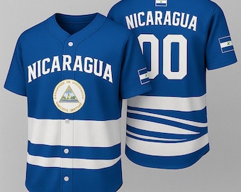 Custom Nicaragua Baseball Jersey - Blue White Flag Shirt with National Emblem