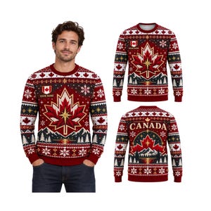 Personalized Canada Knitted Sweater, Custom Name Maple Leaf Heritage Pullover