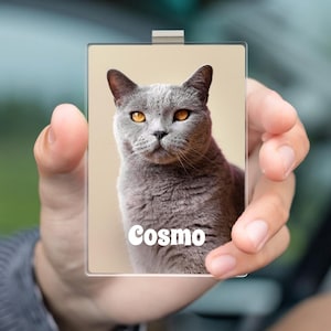 Benutzerdefinierte Haustier Foto Auto Visierclip - Personalisiertes Haustier Erinnerungsfoto Clip für Hunde- und Katzenliebhaber - Geburtstagsgeschenk für Hund Mama Papa