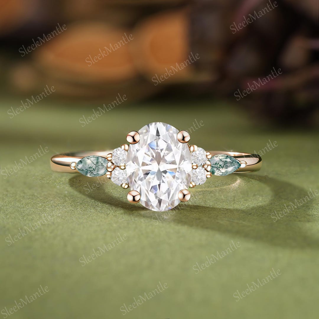 Vintage Oval Cut Moissanite Engagement Ring Solid Gold Diamond Cluster ...
