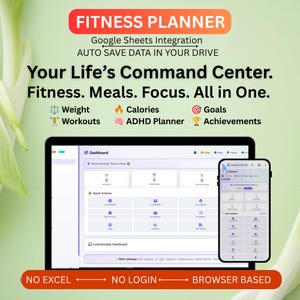 Fitness Planner Digital |  Workouts, Meals, Weight Loss Journal & Habit Tracker for GoodNotes