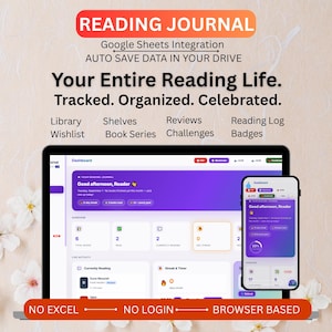 Digital Reading Journal HTML | Track Books Offline & Log Reviews | Instant Download