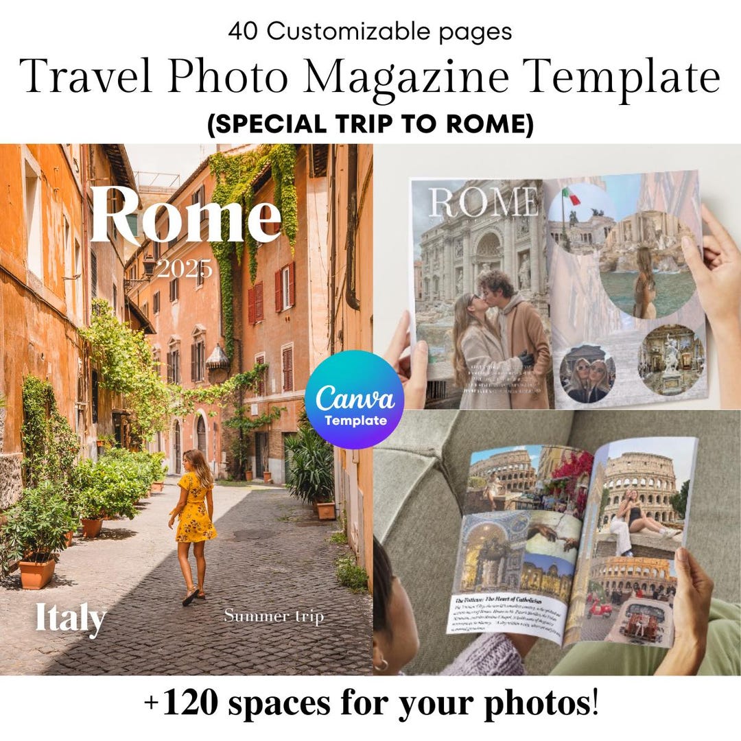 Rome Travel Photo Magazine Template | 40-page Editable Canva Design ...