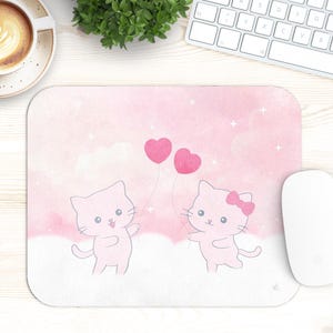 Alfombrilla de ratón kawaii con forma de gato sobre nubes, regalo ideal para un gatito adorable, accesorio de ordenador para decorar el escritorio, corazón tierno