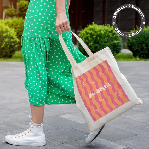 tote bag coloré en coton, sac de plage rose et orange, cadeau écologique pour l’été, grand sac cabas en tissu recyclé, sac fourre tout