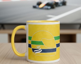 F1 mug Ayrton Senna’s helmet coloring, cup for Formula 1 Grand Prix and motorsport fans, birthday gift ideas for him or her