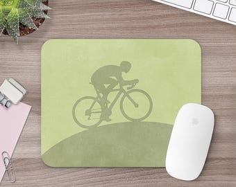 Personalized cycling mouse pad, custom cyclist gift with various colours, desk accessory bike for him, biking lovers gift desk mat