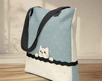 Tote bag flowered and cute cat, cottagecore bag for cat lovers, hand drawn botanical with colored choice, colorful sweetness gift ideas