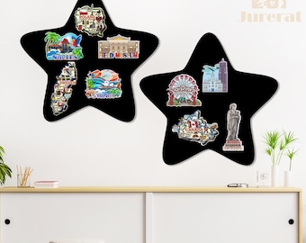 Lavagna magnetica a forma di stella a cinque punte, espositore da parete in metallo rustico per ricordi di viaggio, foto e magneti da frigorifero, arredamento per la casa in stile country, decorazione a forma di stella