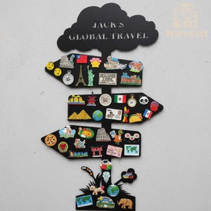 Road sign Magnetic Display Board,Modern Metal Wall Art for Photo&Note,Rustic Fridge Magnet Holder,Travel Memory Showcase,Collect decorations