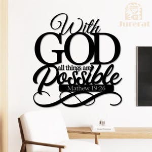 Faith-Based Metal Wall Art, Inspirational Bible Verse Sign, Christian Home Decor, Personalized Jesus Plaque, Matthew 19:26, Jesus Quote Sign