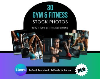 30 Gym Fitness Instagram Fotos: Canva Templates, Instagram Posts, Social Media (Instant Download)