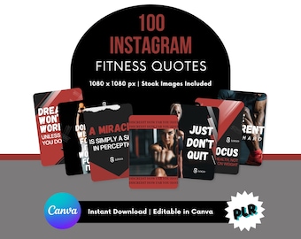 Fitness Instagram Quotes: 100 Gym Motivation Canva Templates (Instant Download), Instagram Posts, Social Media Posts, Workout, Wellness