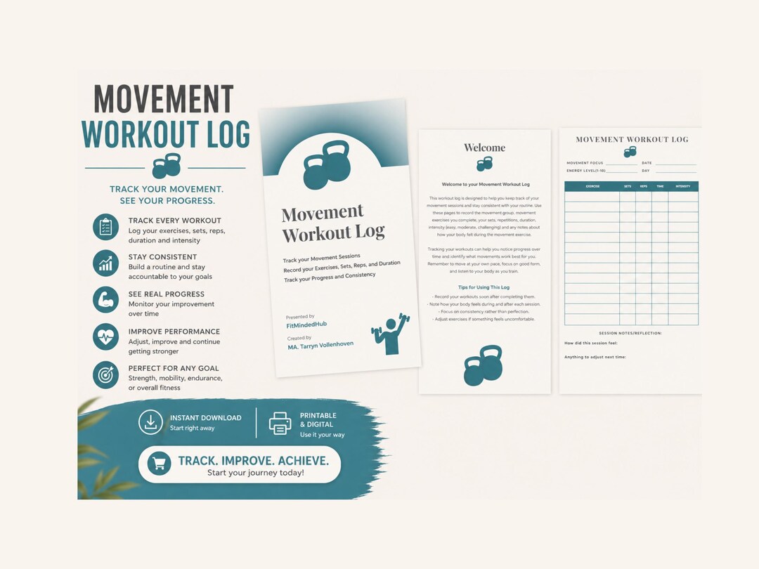 Movement Log Book Example Movement Workout Log | Gym Log, Exercise Planner & Tracker (digital ...