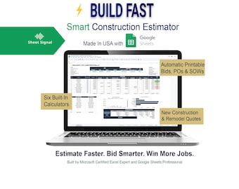 Calculadora de construcción inteligente BuildFast: ofertas, órdenes de compra y seguimiento de costos automatizados (plantilla de Hojas de cálculo de Google)