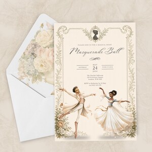 Cream Regency Masquerade Party Invitation Template | Elegant Mask Ball Invite | Editable Digital Download for Formal Event or Gala