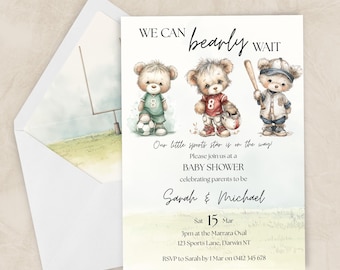 Sports Bear Baby Shower Invitation | Little All Star Invite | Neutral Boy Girl Party | Instant Download | Editable Printable Template