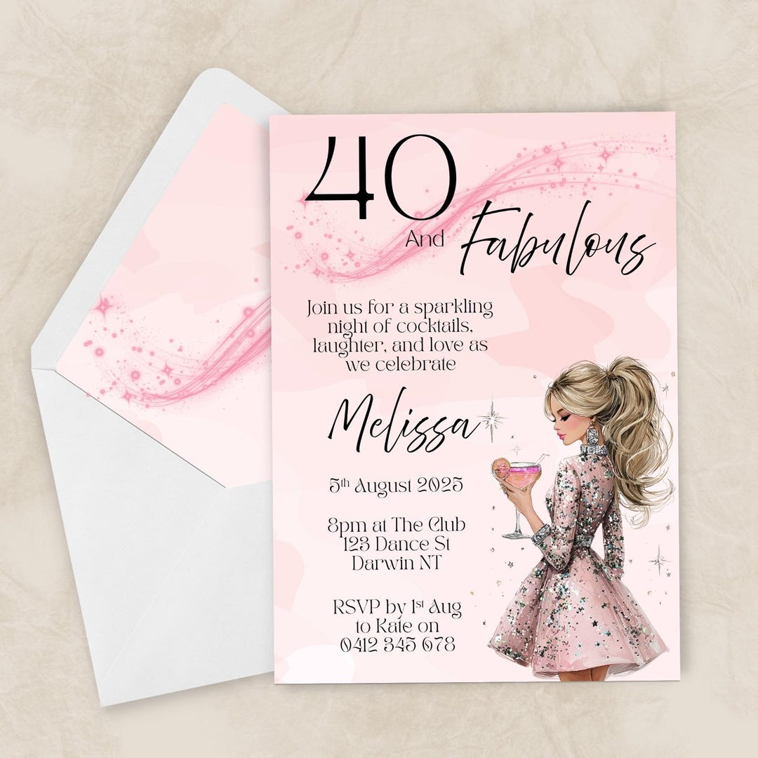 40th birthday party dress code Pink 40 and Fabulous Invitation Template | Editable Invite | Sparkle Cocktail Theme sexy beach dress Denim Shirt Dress for size:18