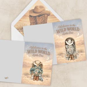 Wild World-babyshowerkaart | Digitale download |  Westerse welkome babywenskaarten | Neutrale afdrukbare boho-kaart