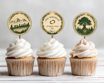 Mittelerde Abenteuer Cupcake Topper Vorlage, Kindergeburtstag, anpassbare digitaler Download Ein Ring, sie alle zu regieren Party Printable
