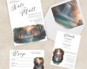 Waterfall Destination Wedding Collection Invitation Template Bundle, Tropical Floral Editable Printable Invite Suite, RSVP Details Card