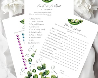 Two Peas In A Pod Baby Shower Games | Twins Baby Shower | Green Sweet Pea Party | Instant Download | Printable Template 8 Games