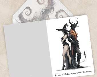 私のお気に入りの悪魔の誕生日カードテンプレート、面白いゴシックグリーティングカード、編集可能な印刷可能なダークファンタジー、、、デジタルダウンロード