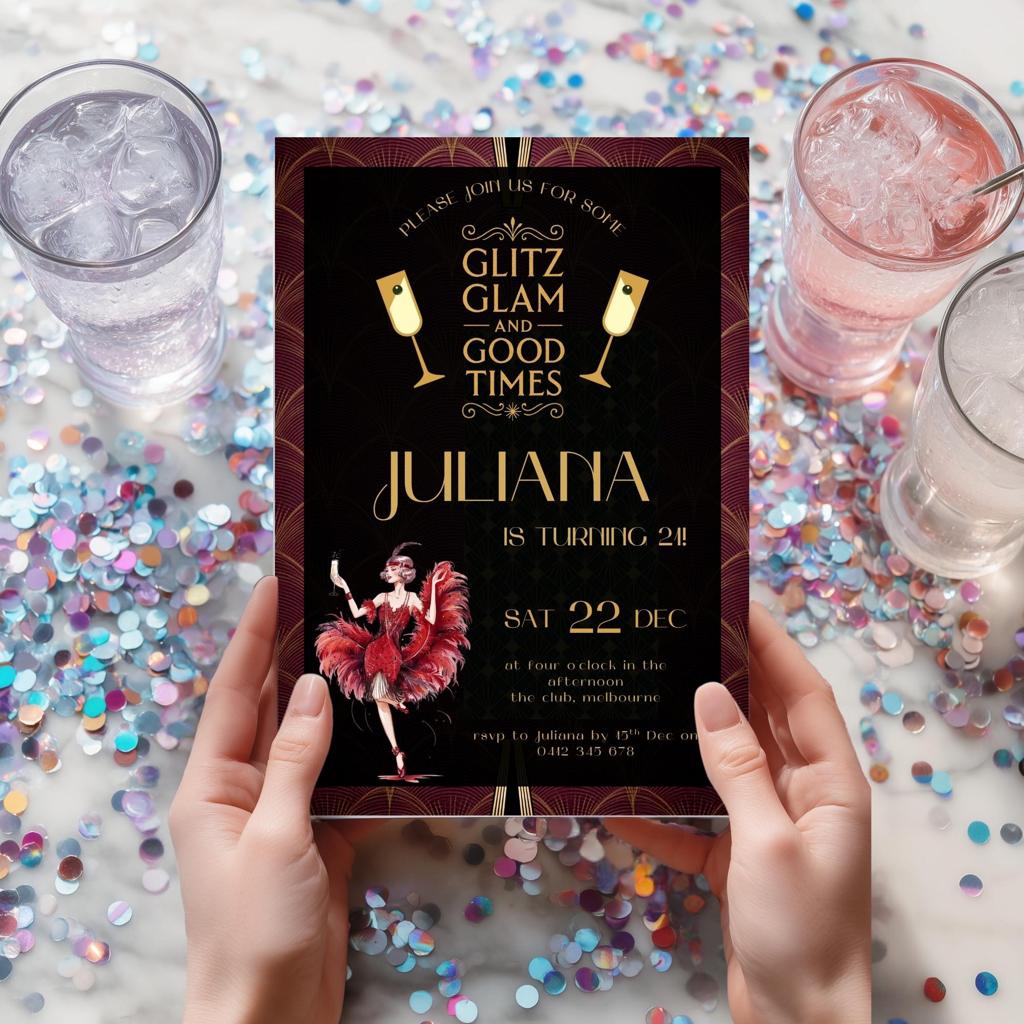 Red Art Deco 1920s Birthday Invitation | Roaring 20s Gatsby Party ...