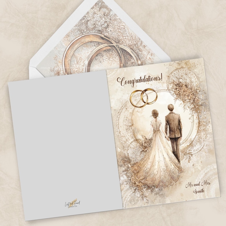 Congratulations Wedding Card Template | Editable Printable 5x7 Folded