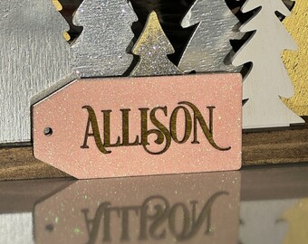 Large Custom Glittered Fancy Wooden Gift Tags, ornaments, stocking names