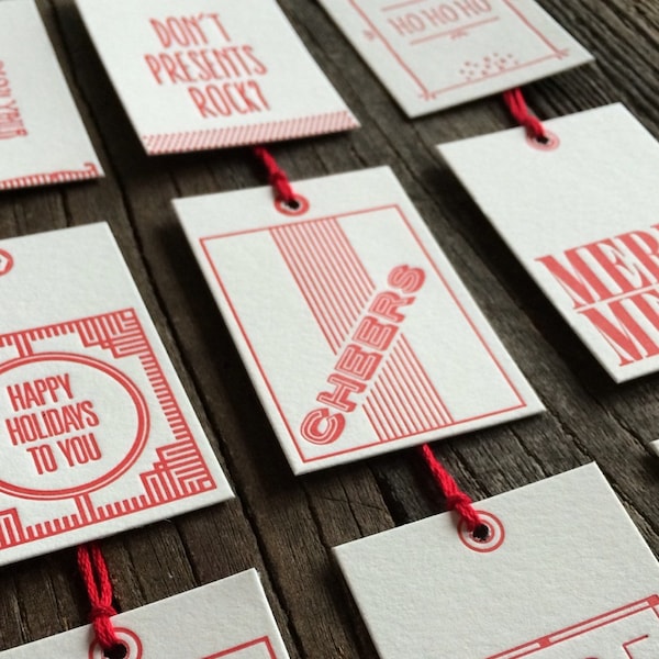 Surtido de etiquetas de vacaciones letterpress - Set de 9