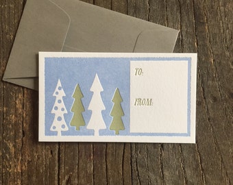 Letterpress Gift Tag, Christmas Tree, Holiday Gift wrap tags, Enclosure Cards - Trees