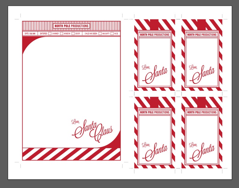 SANTA STATIONERY Note paper and tags from Santa and Elf North Pole Instant Download image 2