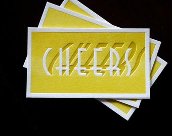 Cheers Letterpress Gift Cards - set of 6 - yellow, pink or green