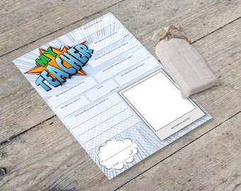 Teacher Gift Fill In Card Kids Craft Project Instant Download Printable card Fun Questionnaire Personalized Teacher Gift from kids