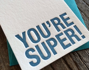 Letterpress Gift Enclosure Cards - you're super